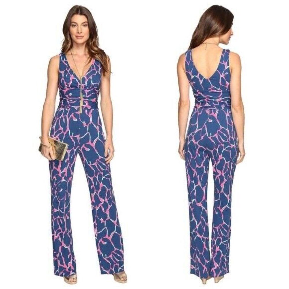 Lilly Pulitzer Sloane Jumpsuit in "Tiki Pink Broken Shaker" Extra Small